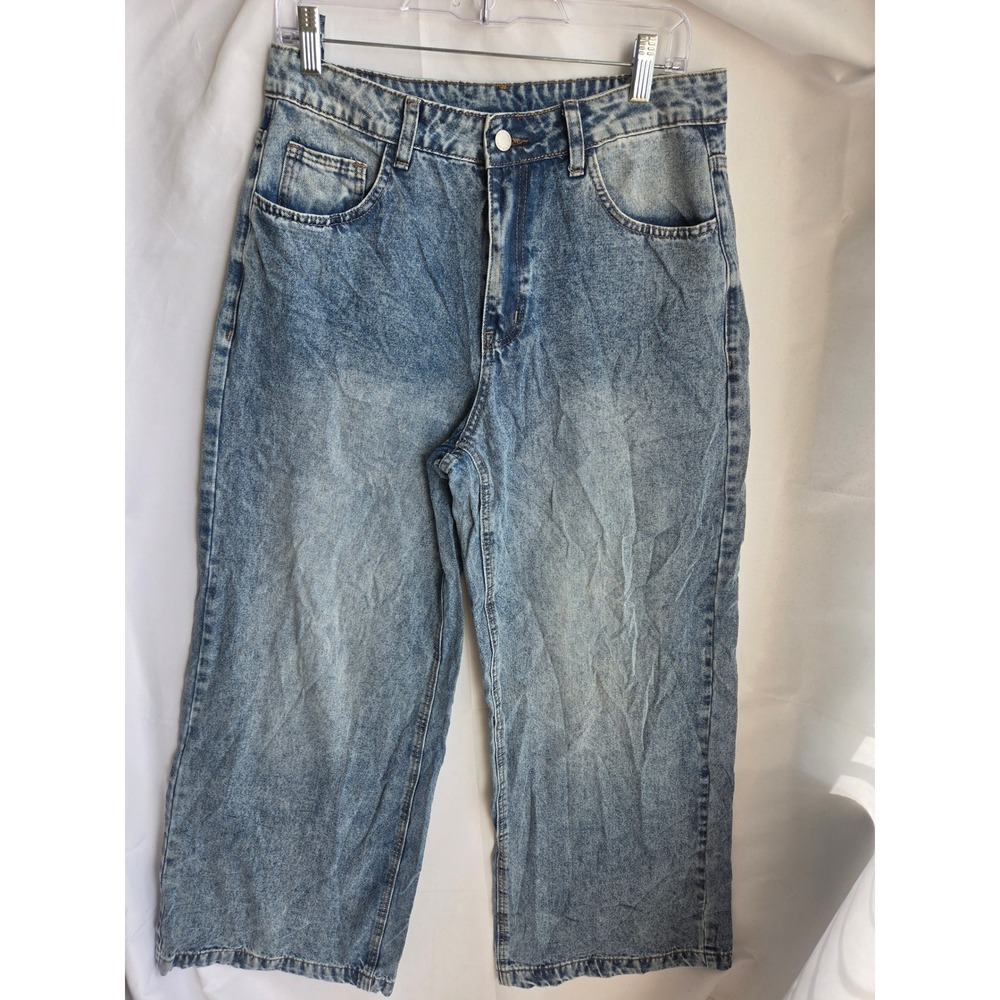 SHEIN Jeans Apparel Women  Blue Acid Wash Relaxed High Rise Wide Leg